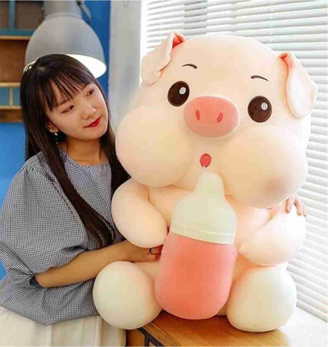 Kawaii Bottle Pig Plush in a Perfect Huggable Size (35 cm)