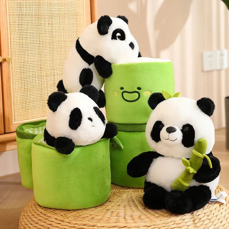 Bamboo Panda, Strawberry Bunny, Hoodie Teddy Plush Combo