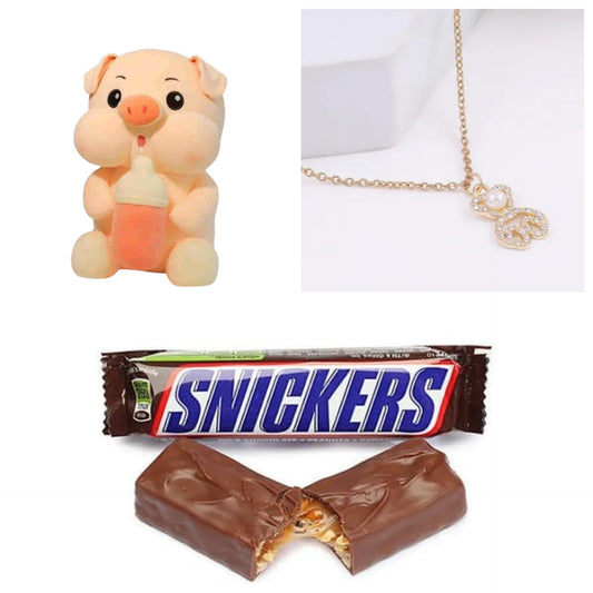 Valentine Special Combo: Kawaii Bottle Pig, Teddy Necklace, and Chocolate