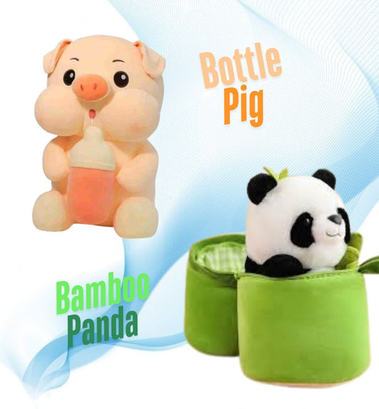 Bamboo Panda and Bottle Pig Plush Toy Combo