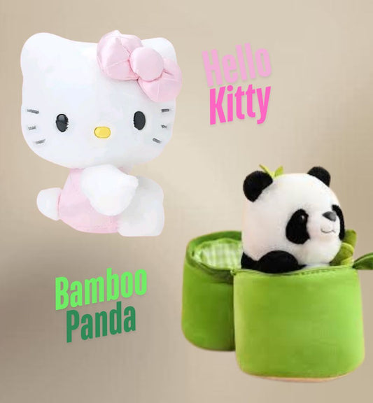 Big Size Super Soft Red Hello Kitty (60 cm) and Bamboo Panda (32 cm) Combo