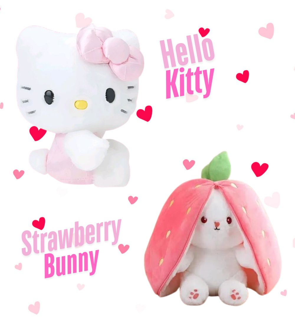 Big Size Super Soft Hello Kitty (60 cm) and Strawberry Bunny (30 cm) Combo