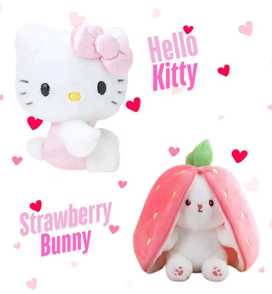 Big Size Super Soft Hello Kitty (60 cm) and Strawberry Bunny (30 cm) Combo